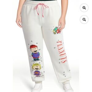 Peanut’s Women’s Winter White Holiday Graphic Jogger Pants Size XL NWT